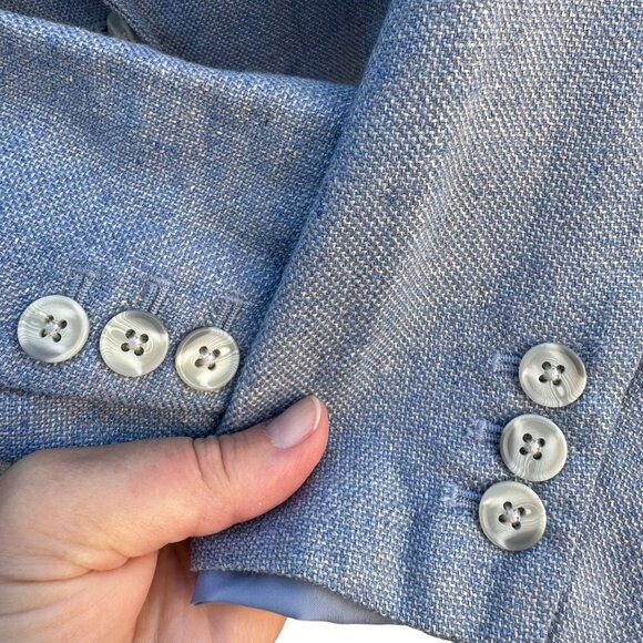 Lands End Vintage Blue Wool Silk Linen Textured Professional Blazer Jacket 16 - Picture 6 of 9